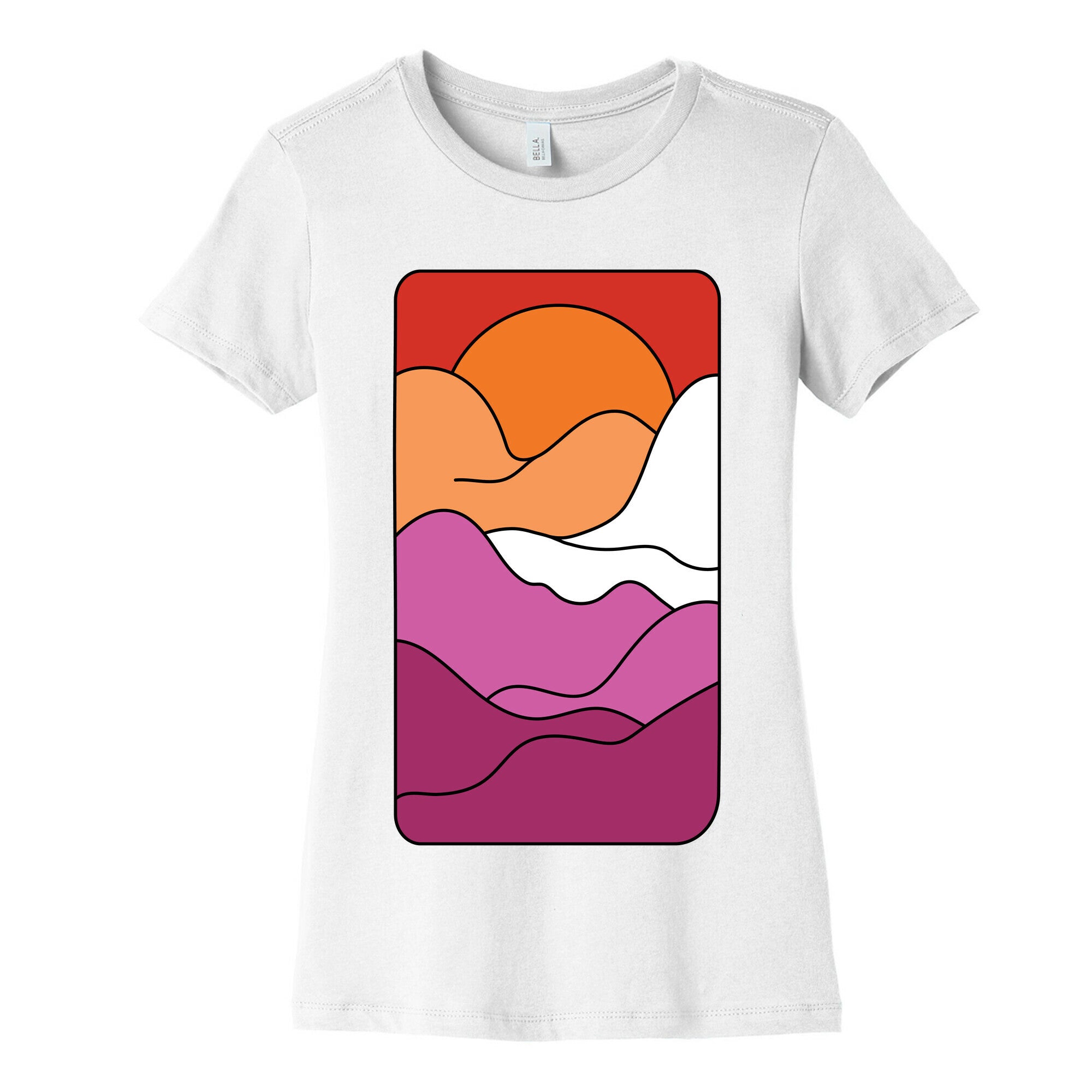 Groovy Pride Flag Landscapes: Lesbian Flag Women's Cotton Tee