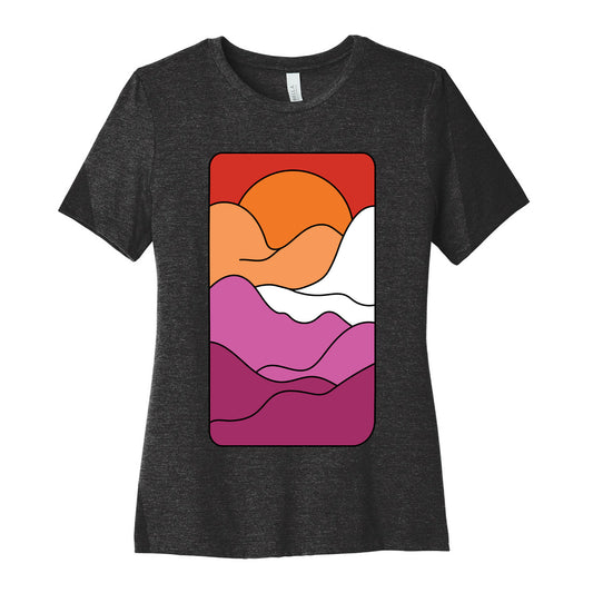 Groovy Pride Flag Landscapes: Lesbian Flag Women's Cotton Tee