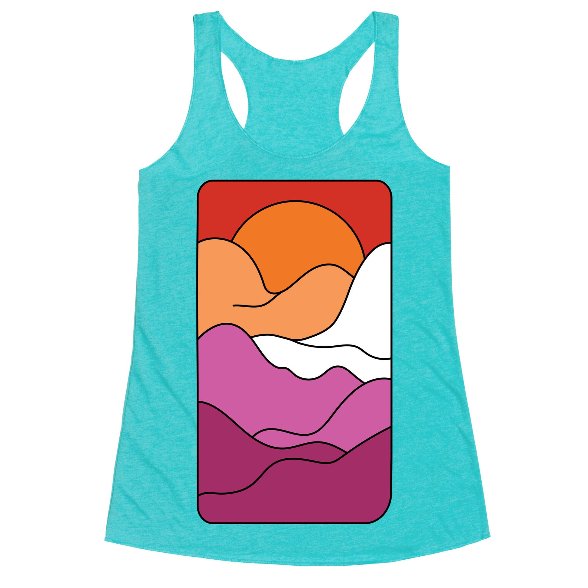 Groovy Pride Flag Landscapes: Lesbian Flag Racerback Tank