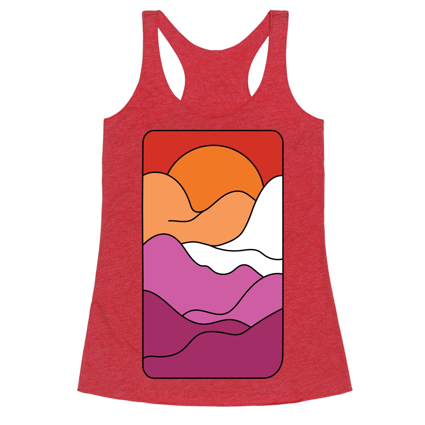 Groovy Pride Flag Landscapes: Lesbian Flag Racerback Tank