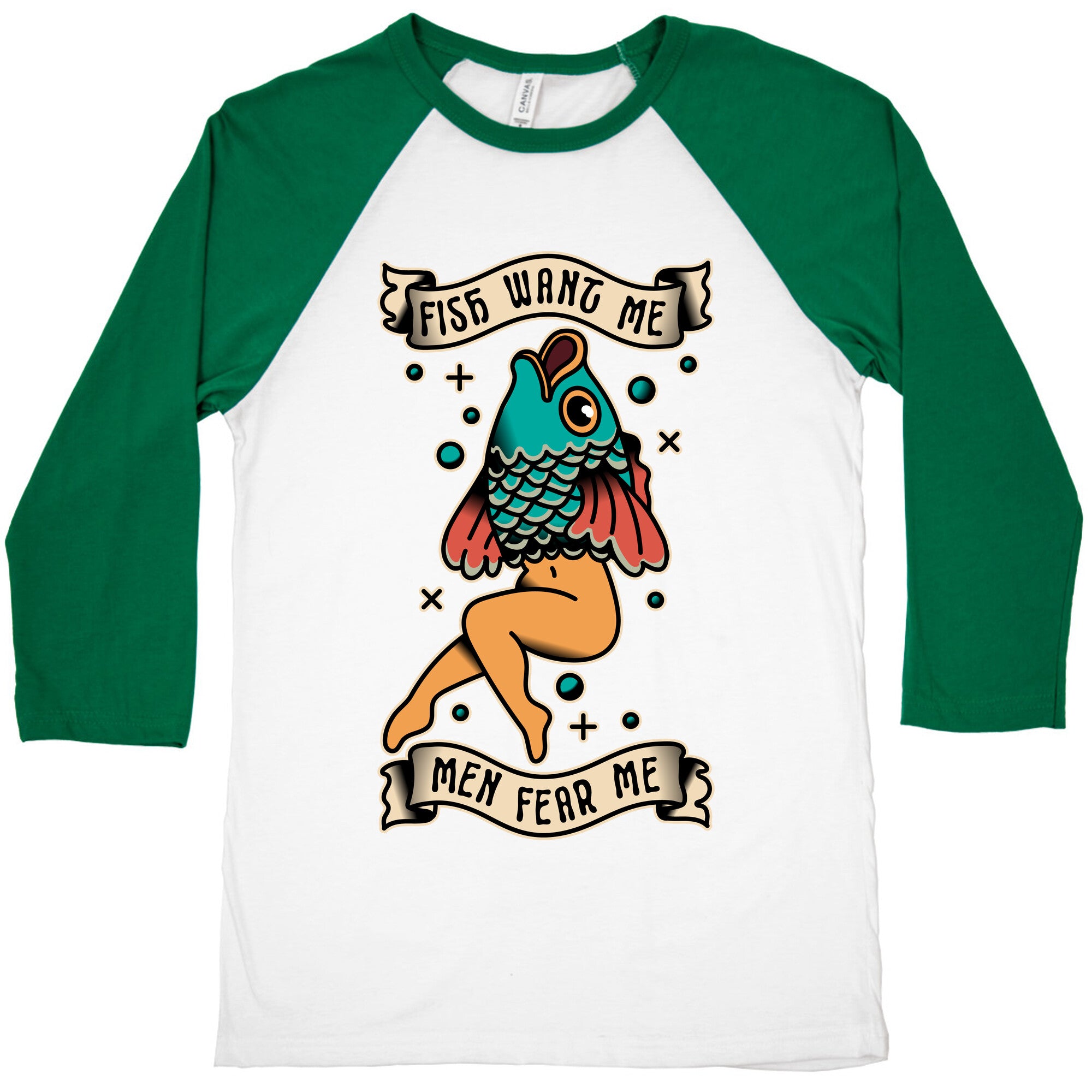 Fish Want Me Men Fear Me Reverse Mermaid Baseball Tee