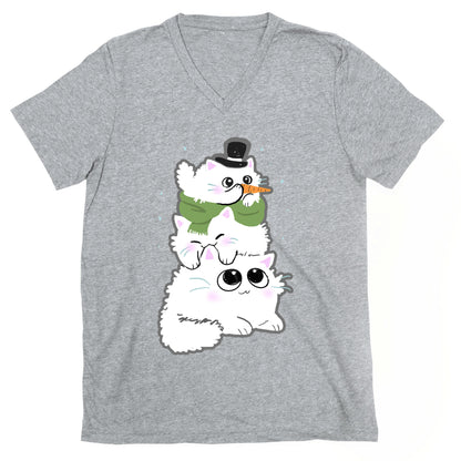 Cat Stack Snowman V-Neck