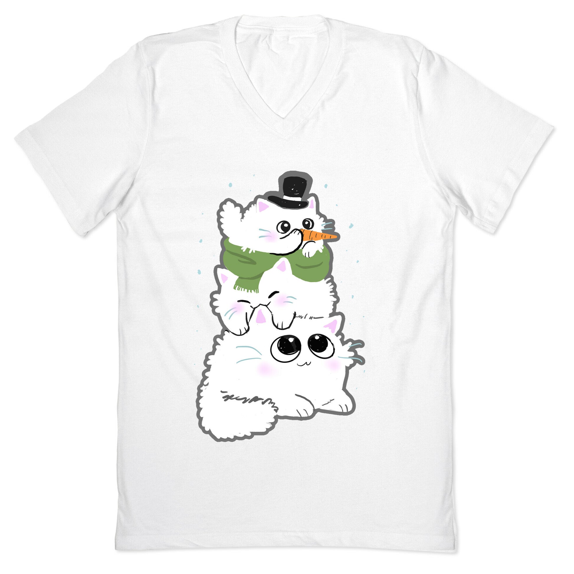 Cat Stack Snowman V-Neck