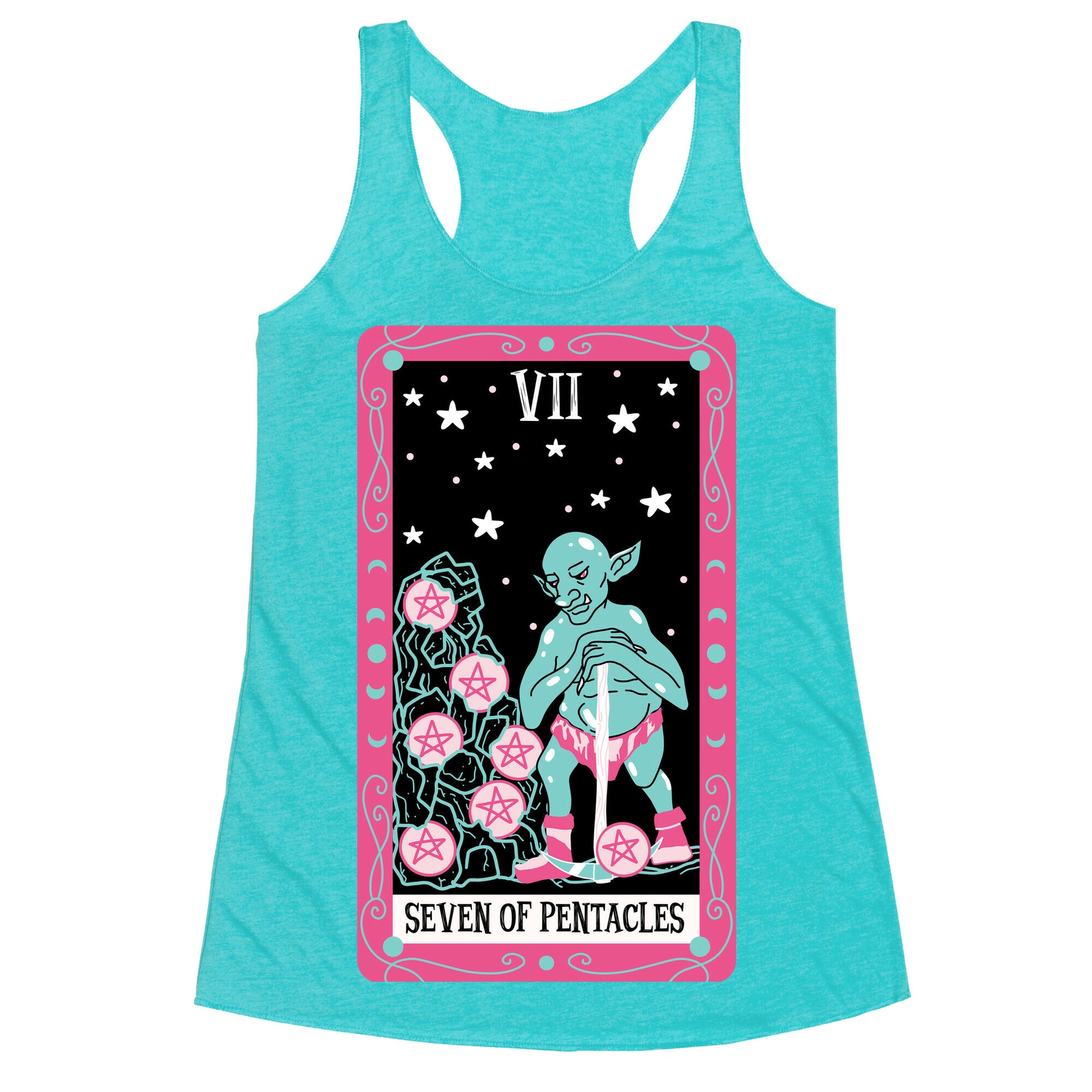 Creepy Cute Tarots: Seven Of Pentacles Racerback Tank