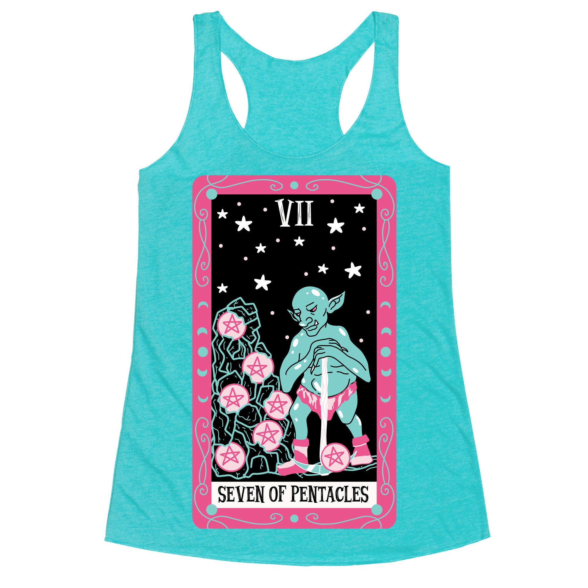 Creepy Cute Tarots: Seven Of Pentacles Racerback Tank