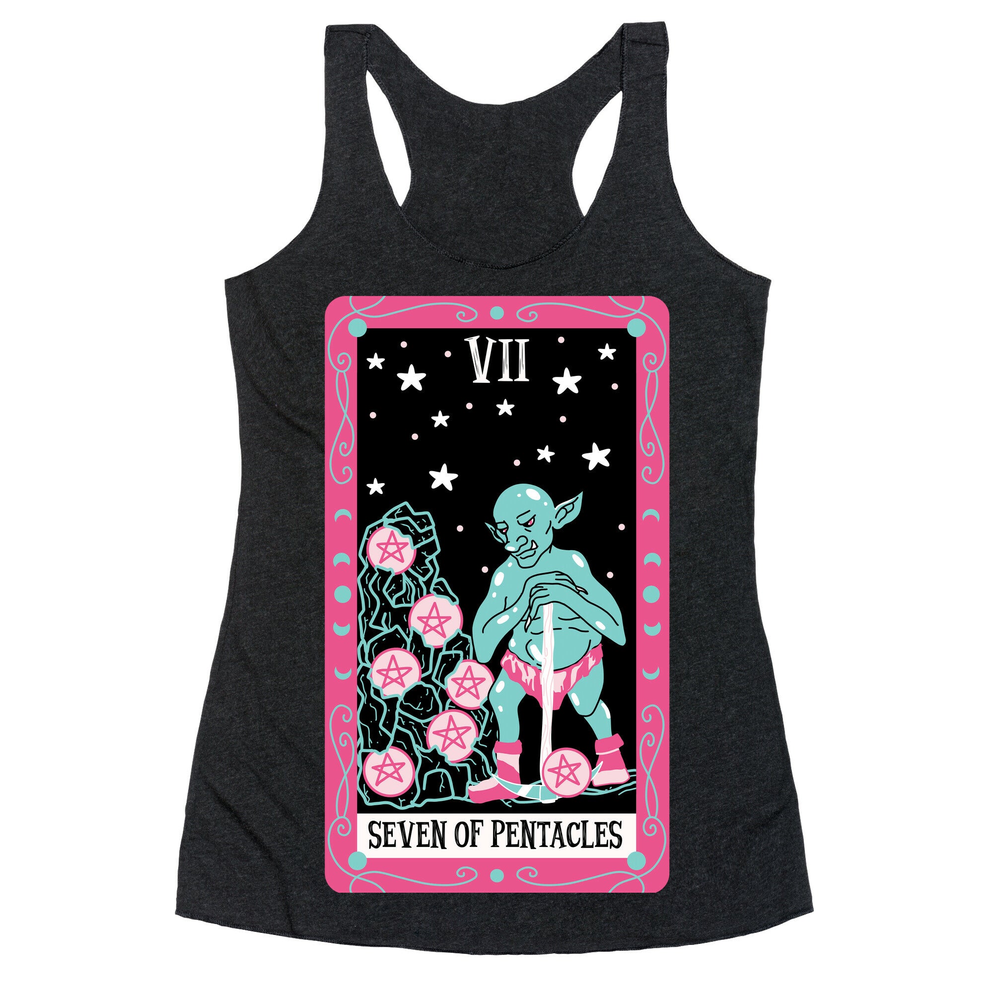 Creepy Cute Tarots: Seven Of Pentacles Racerback Tank