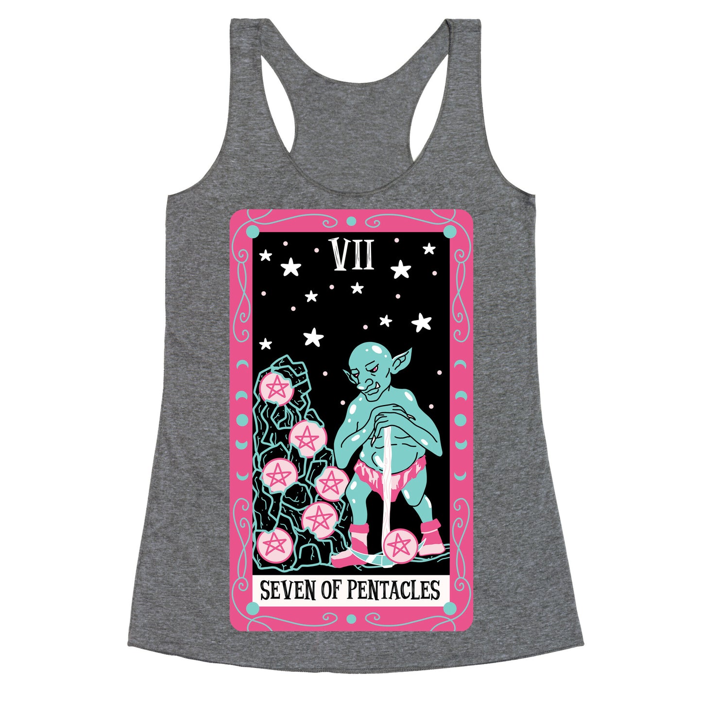 Creepy Cute Tarots: Seven Of Pentacles Racerback Tank