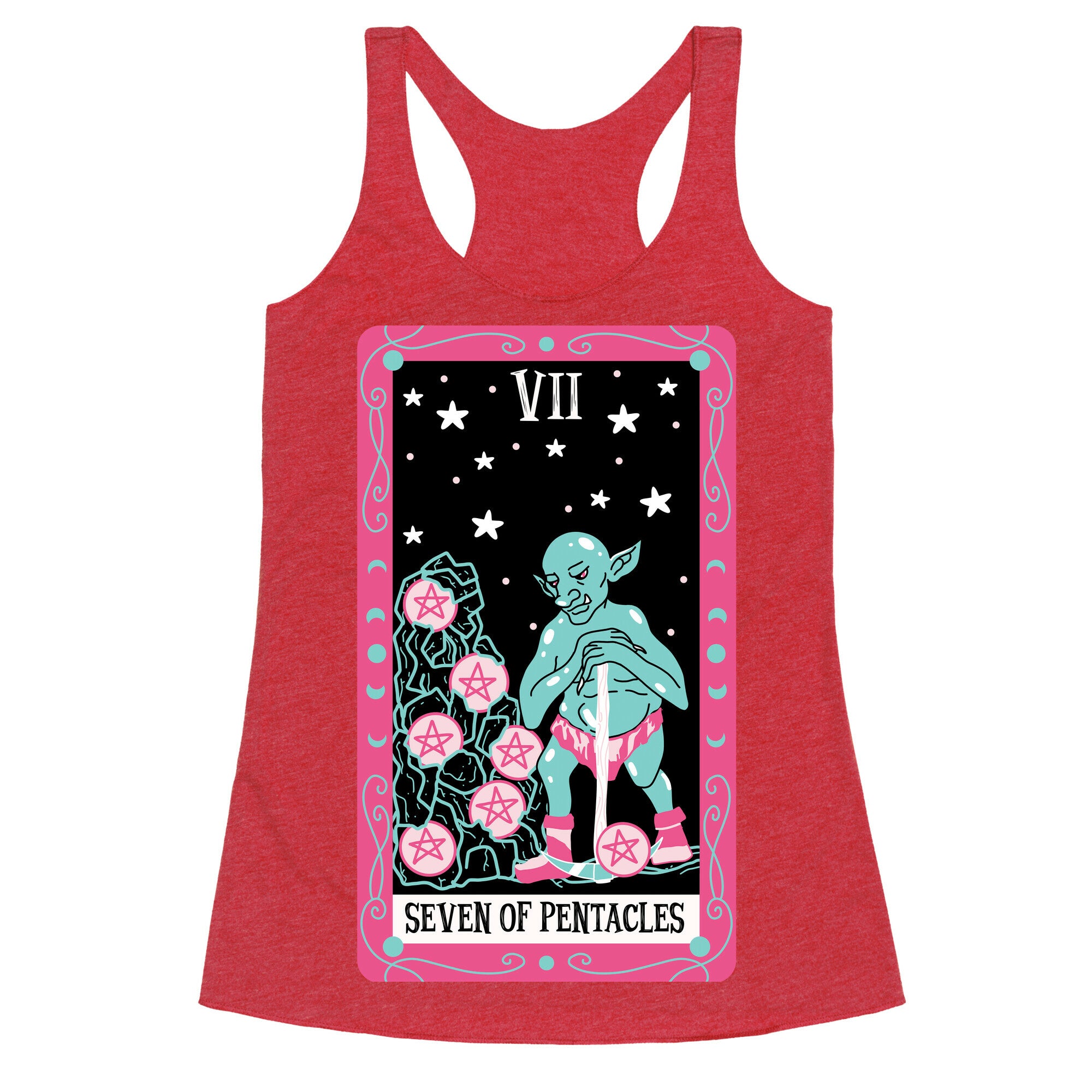 Creepy Cute Tarots: Seven Of Pentacles Racerback Tank