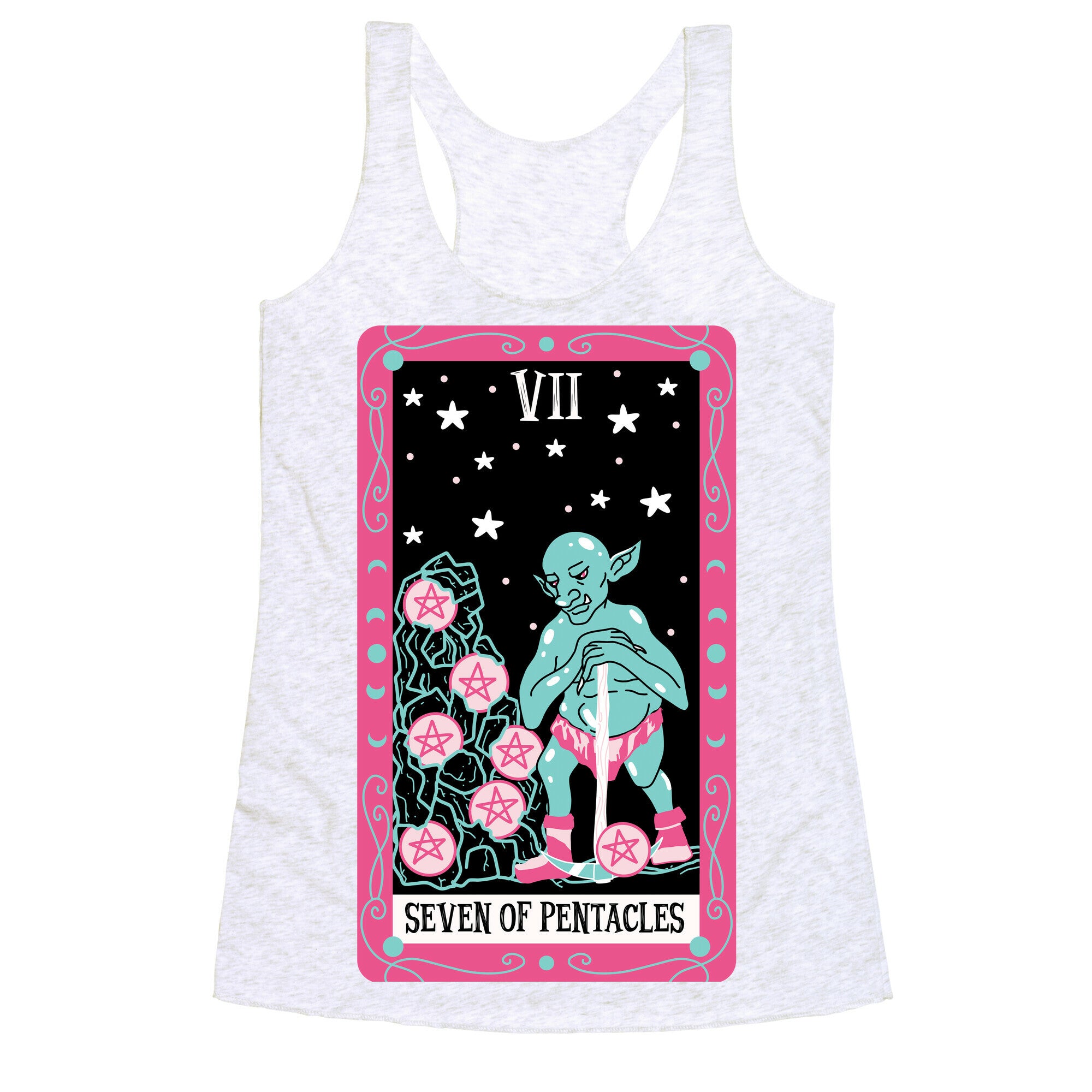 Creepy Cute Tarots: Seven Of Pentacles Racerback Tank