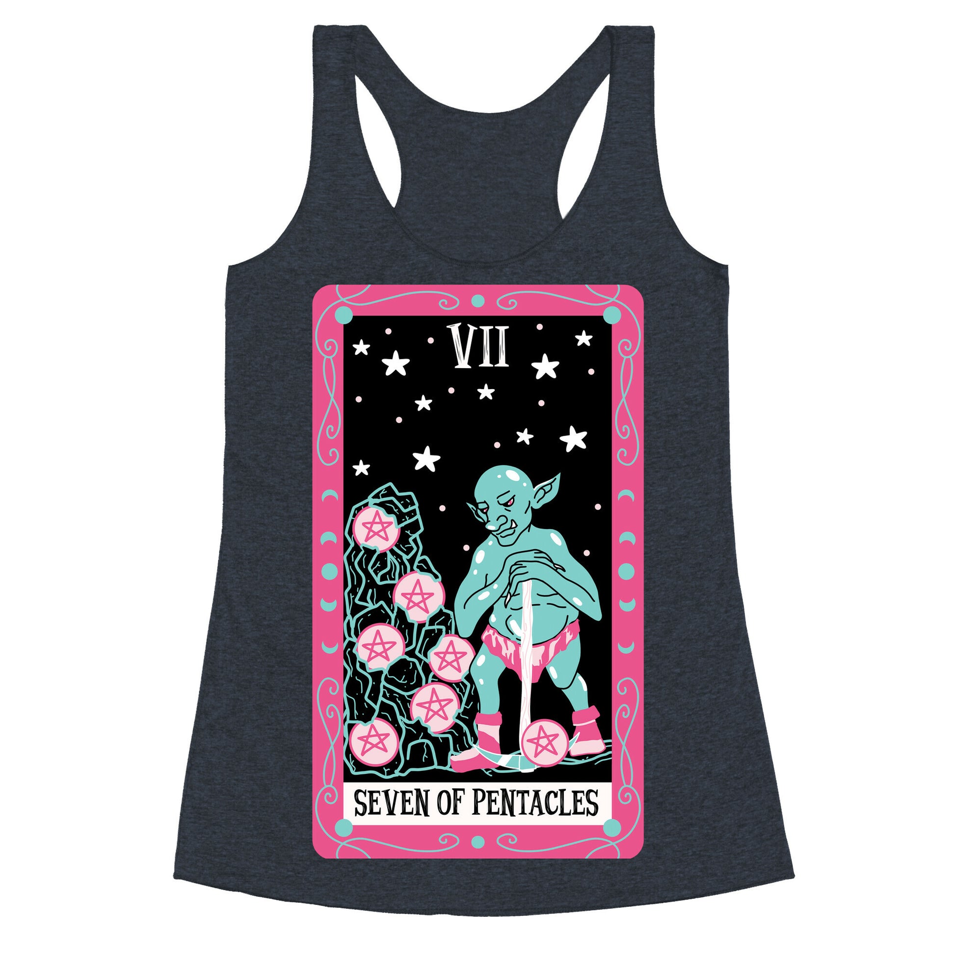 Creepy Cute Tarots: Seven Of Pentacles Racerback Tank