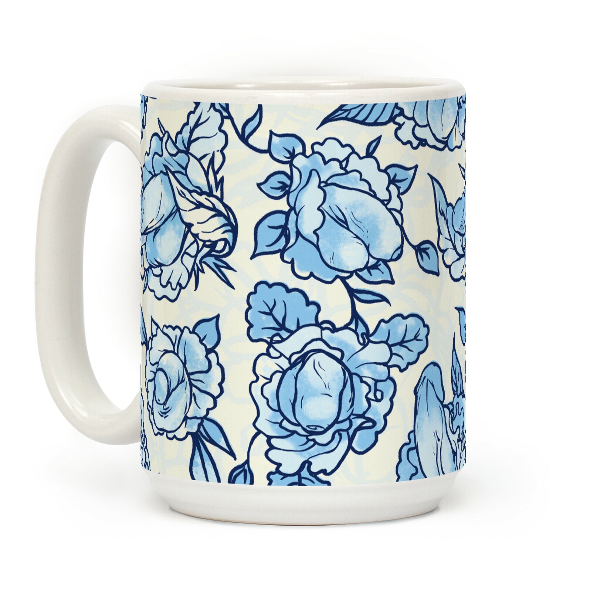 Floral Penis Pattern Blue Coffee Mug