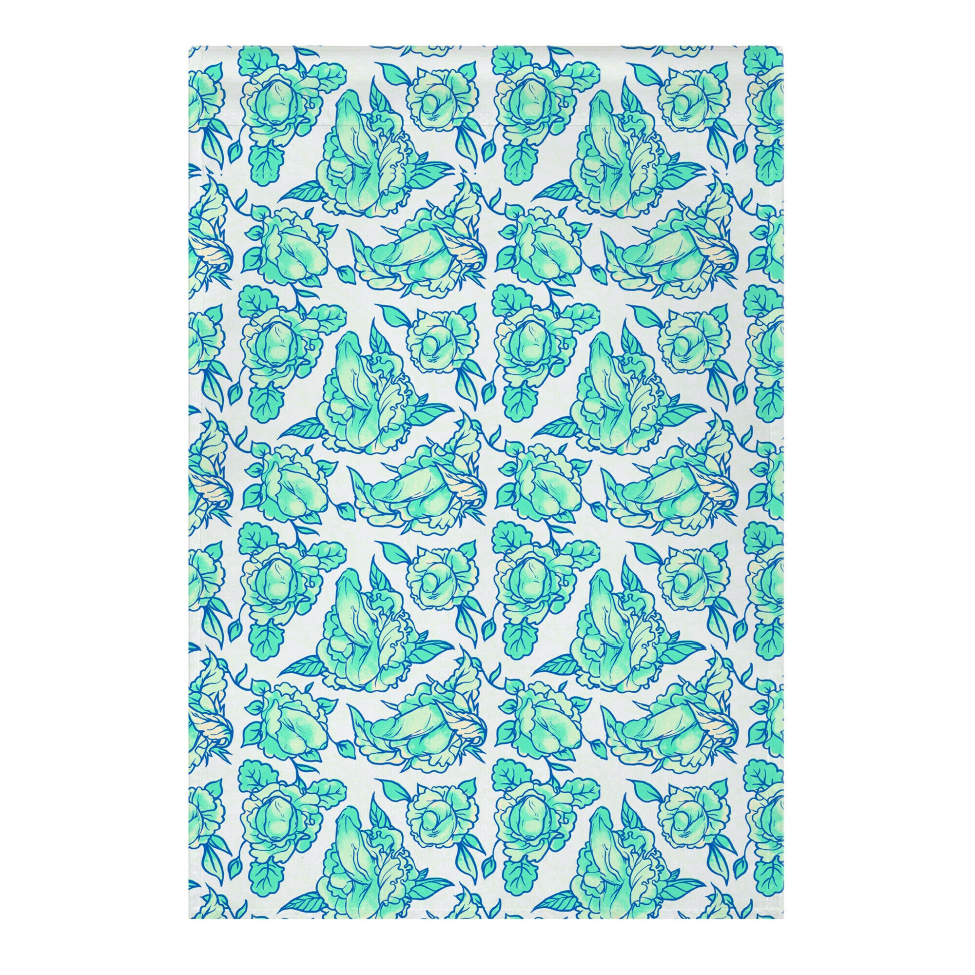 Floral Penis Pattern Teal Garden Flag