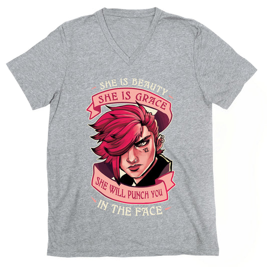 She is Beauty, She Is Grace, She will Punch You In The Face V-Neck