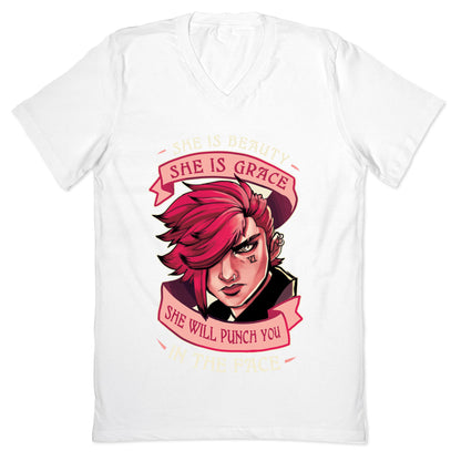 She is Beauty, She Is Grace, She will Punch You In The Face V-Neck