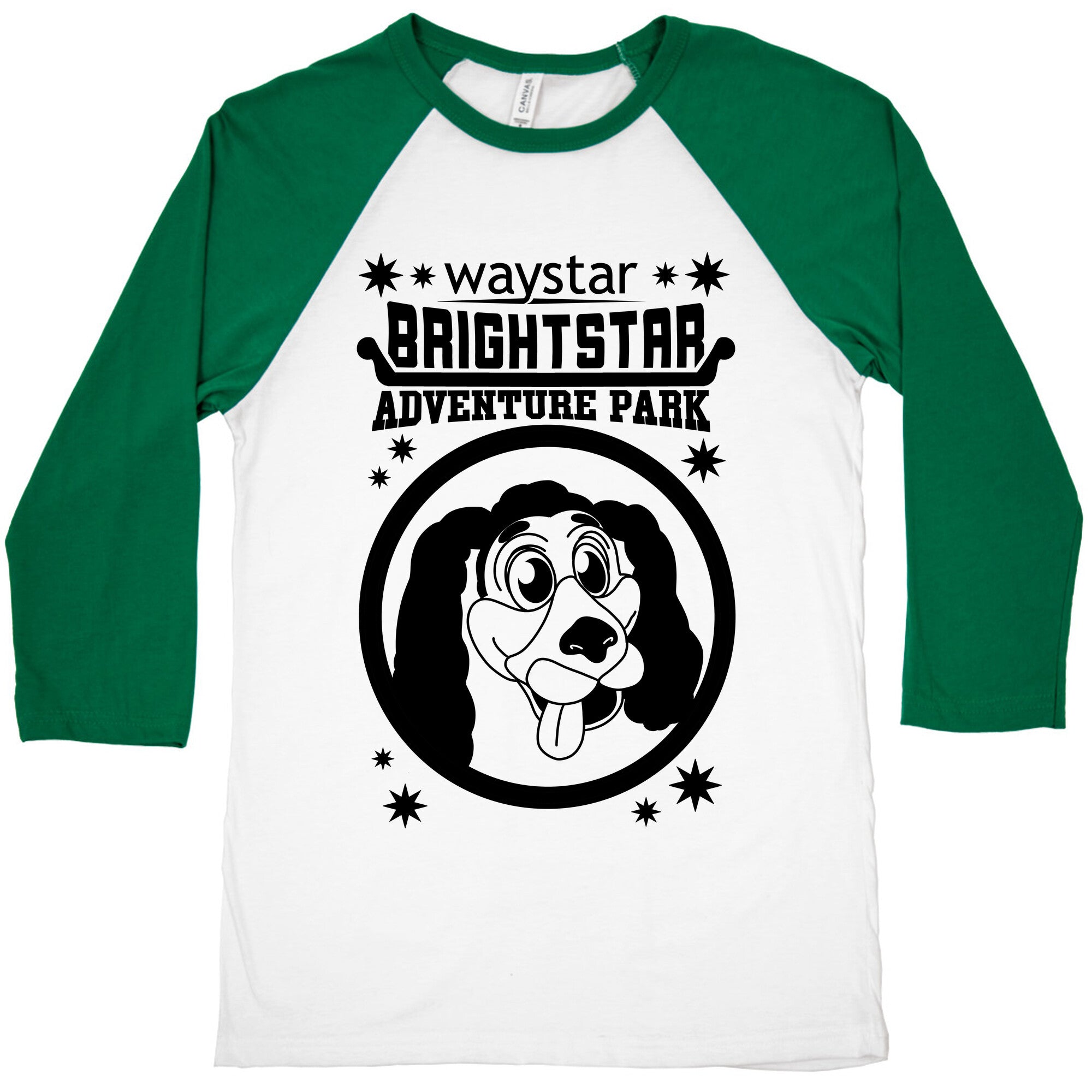 Brightstar Adventure Park Mascot Parody Baseball Tee
