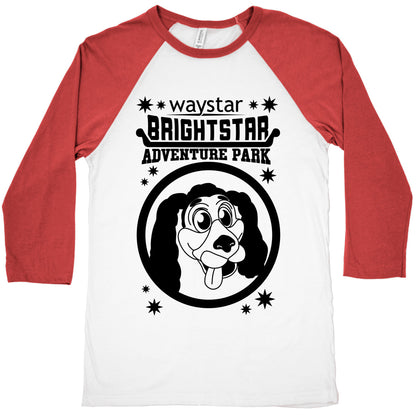 Brightstar Adventure Park Mascot Parody Baseball Tee