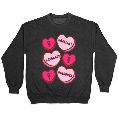 Gaslight Gatekeep Girlboss Candy Hearts Parody Crewneck Sweatshirt