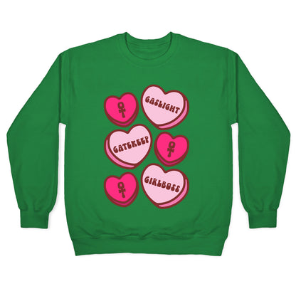 Gaslight Gatekeep Girlboss Candy Hearts Parody Crewneck Sweatshirt