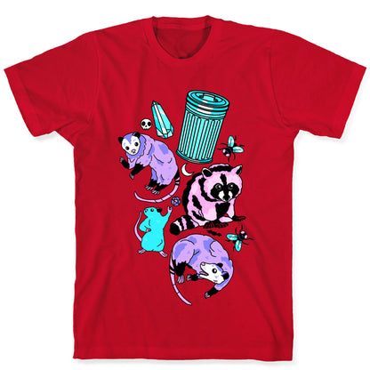 Pastel Goth Trash Animals Pattern T-Shirt