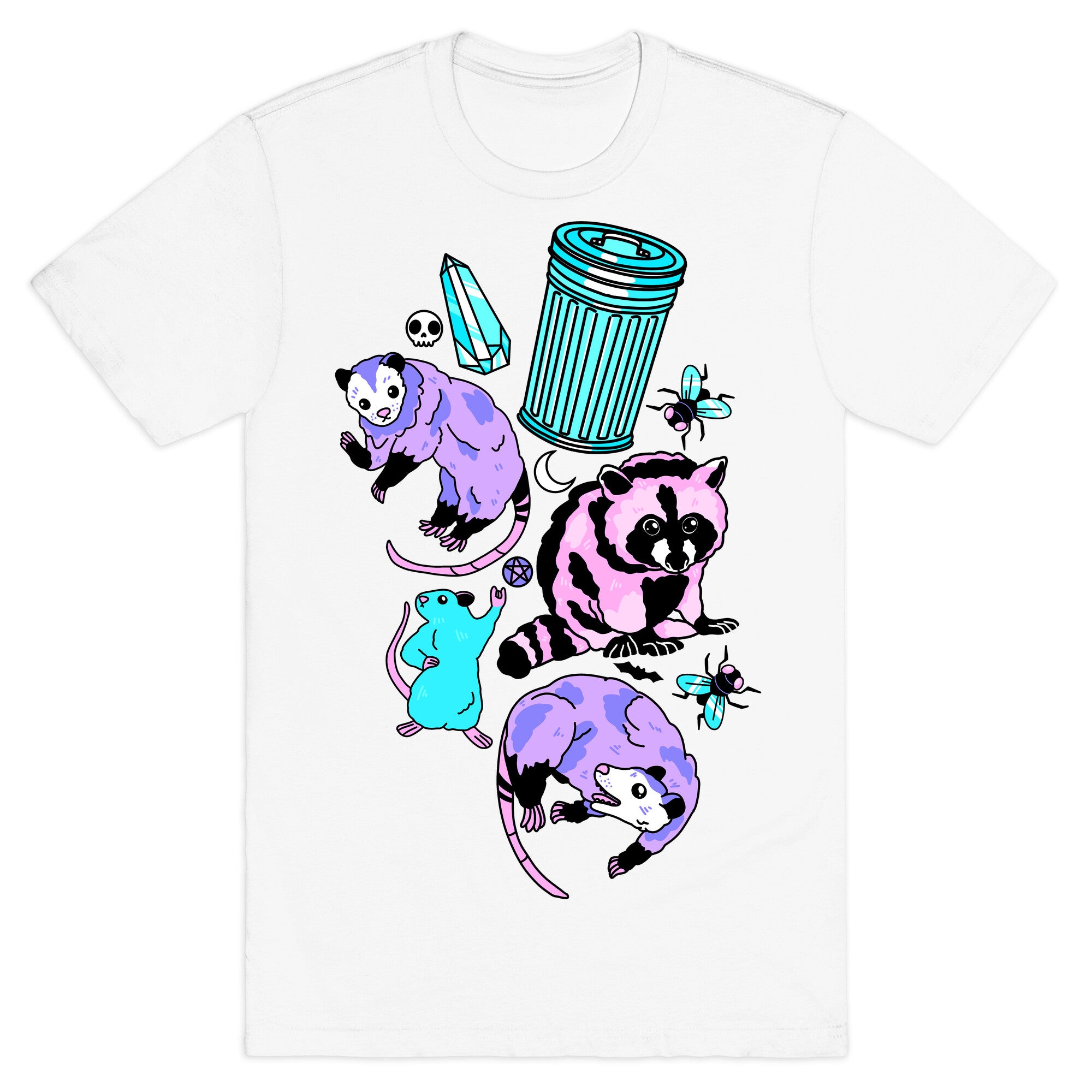 Pastel Goth Trash Animals Pattern T-Shirt