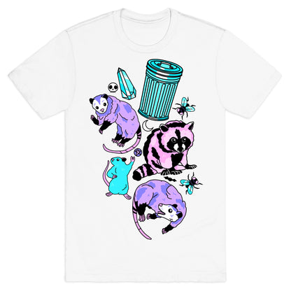 Pastel Goth Trash Animals Pattern T-Shirt