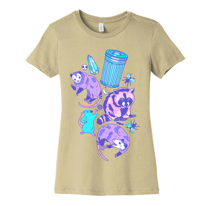 Pastel Goth Trash Animals Pattern Women's Cotton Tee