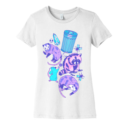 Pastel Goth Trash Animals Pattern Women's Cotton Tee