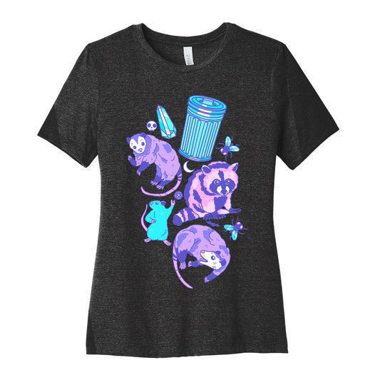 Pastel Goth Trash Animals Pattern Women's Cotton Tee