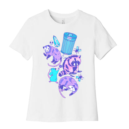 Pastel Goth Trash Animals Pattern Women's Cotton Tee