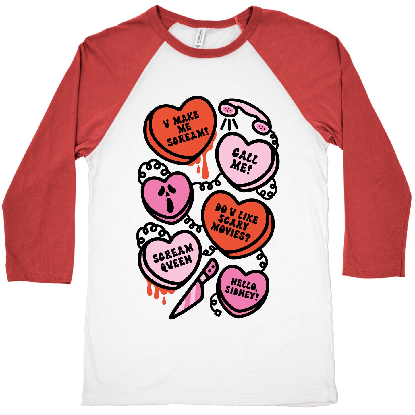 Scream Queen Candy Hearts Parody Baseball Tee