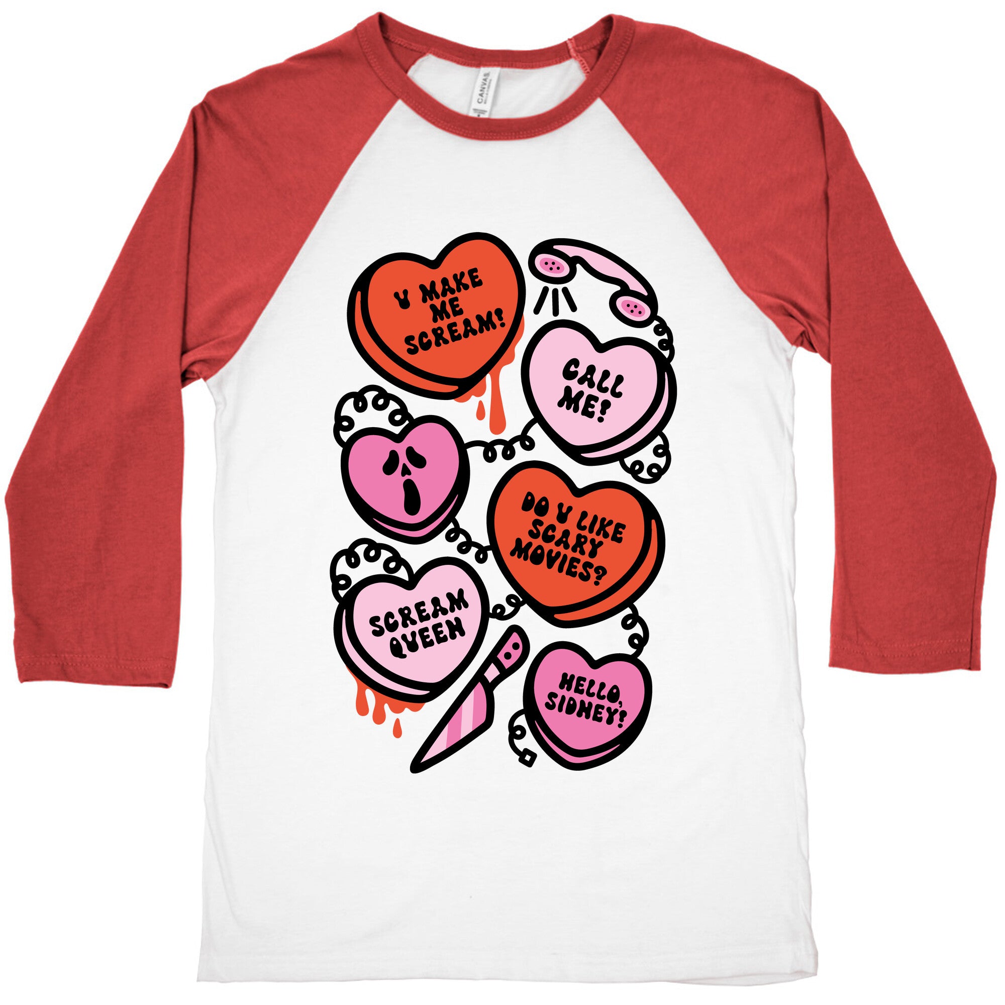 Scream Queen Candy Hearts Parody Baseball Tee