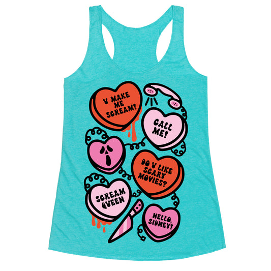 Scream Queen Candy Hearts Parody Racerback Tank