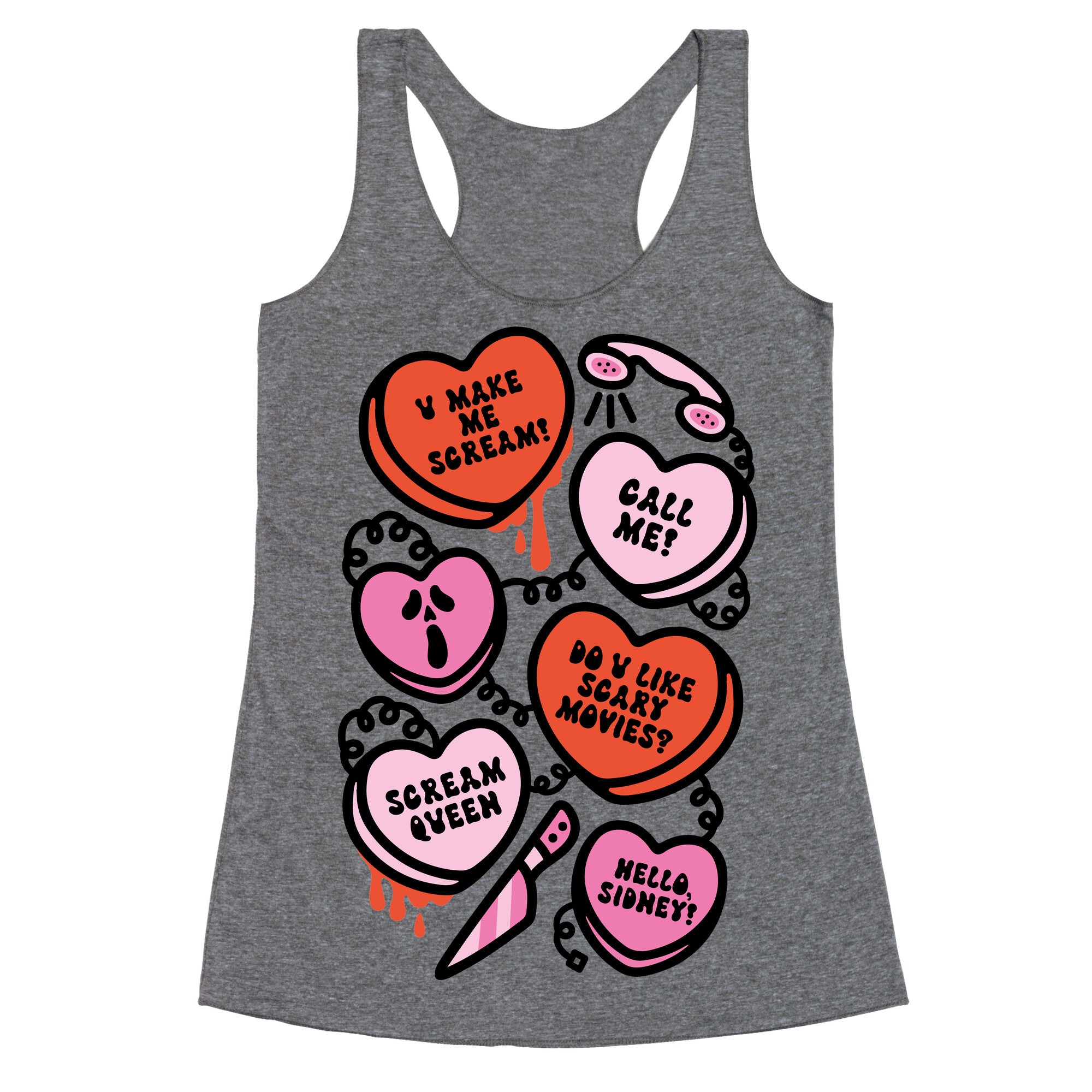 Scream Queen Candy Hearts Parody Racerback Tank