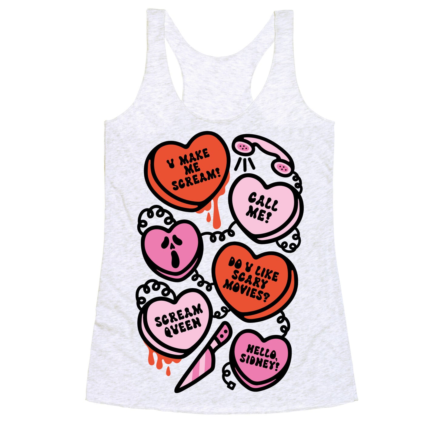 Scream Queen Candy Hearts Parody Racerback Tank