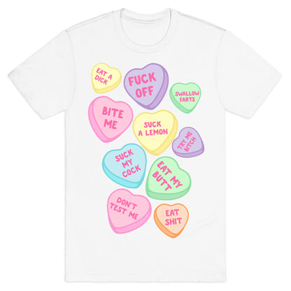 Rude Sassy Candy Hearts Pattern T-Shirt