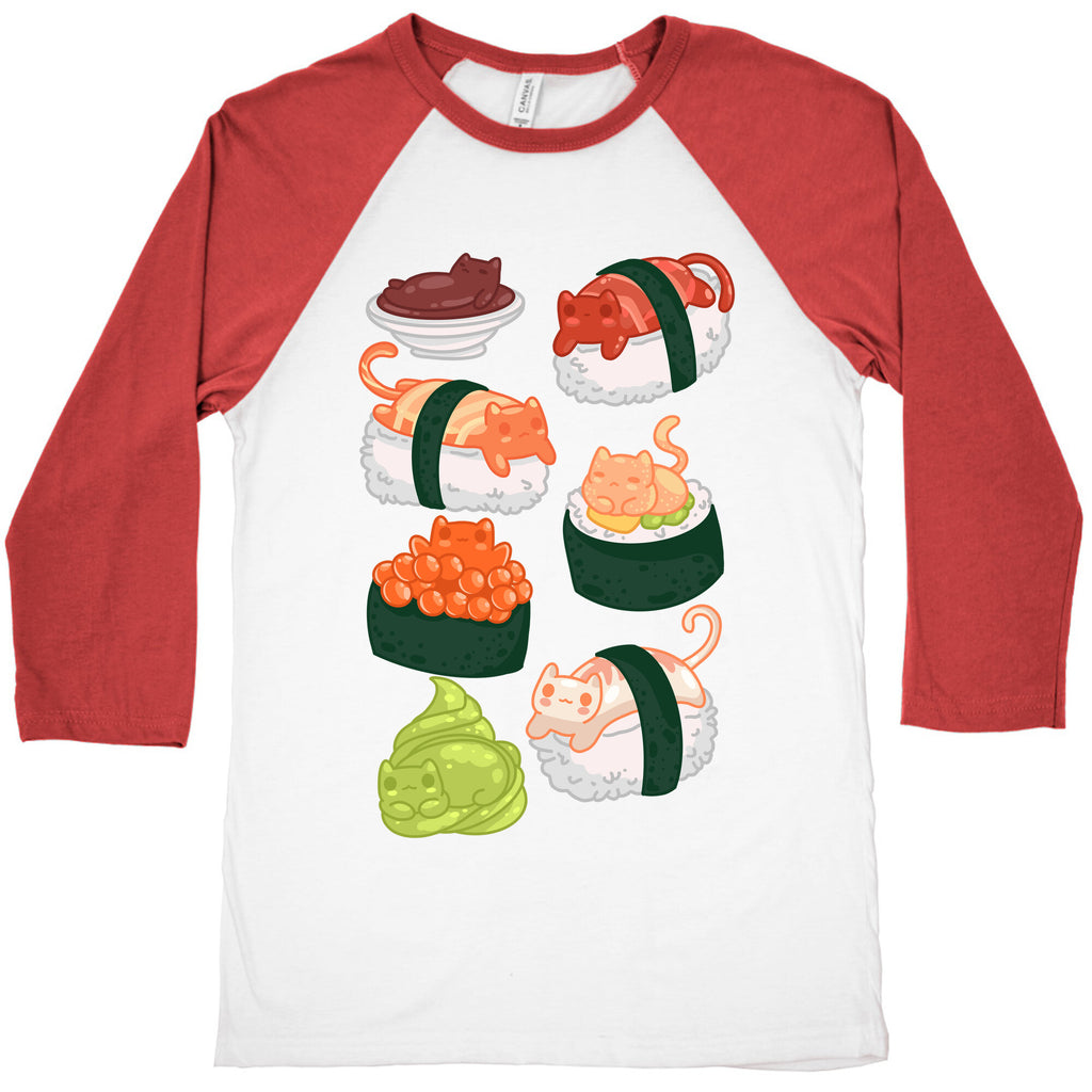 Sushi Cats Pattern Baseball Tee