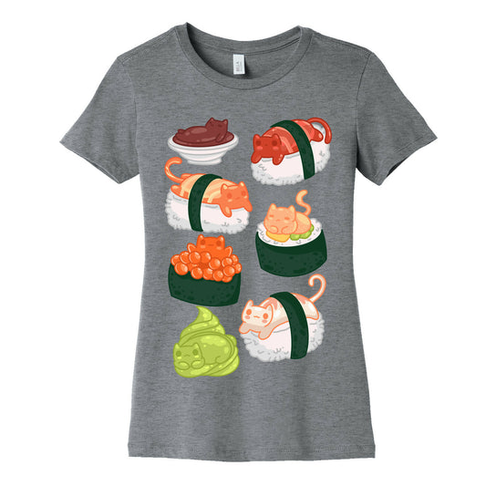 Sushi Cats Pattern Women's Cotton Tee