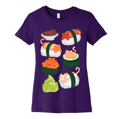 Sushi Cats Pattern Women's Cotton Tee