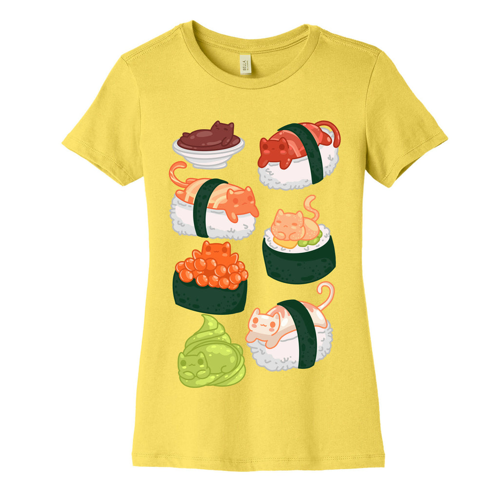 Sushi Cats Pattern Women's Cotton Tee