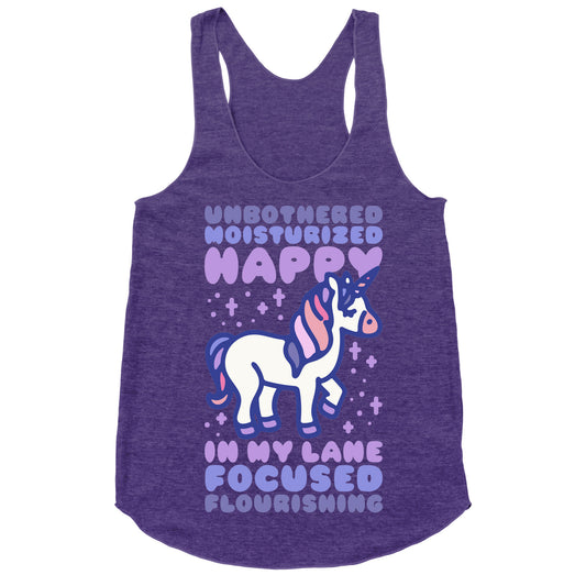 Unbothered Moisturized Happy Unicorn Racerback Tank