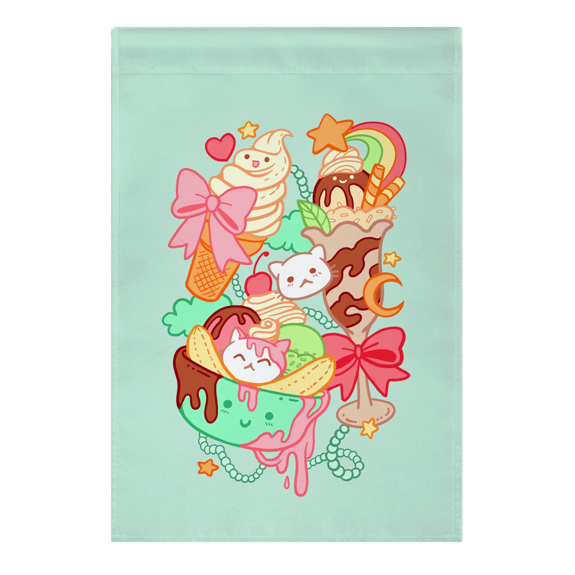 Cute Cat Sundae & Kawaii Ice Cream Garden Flag