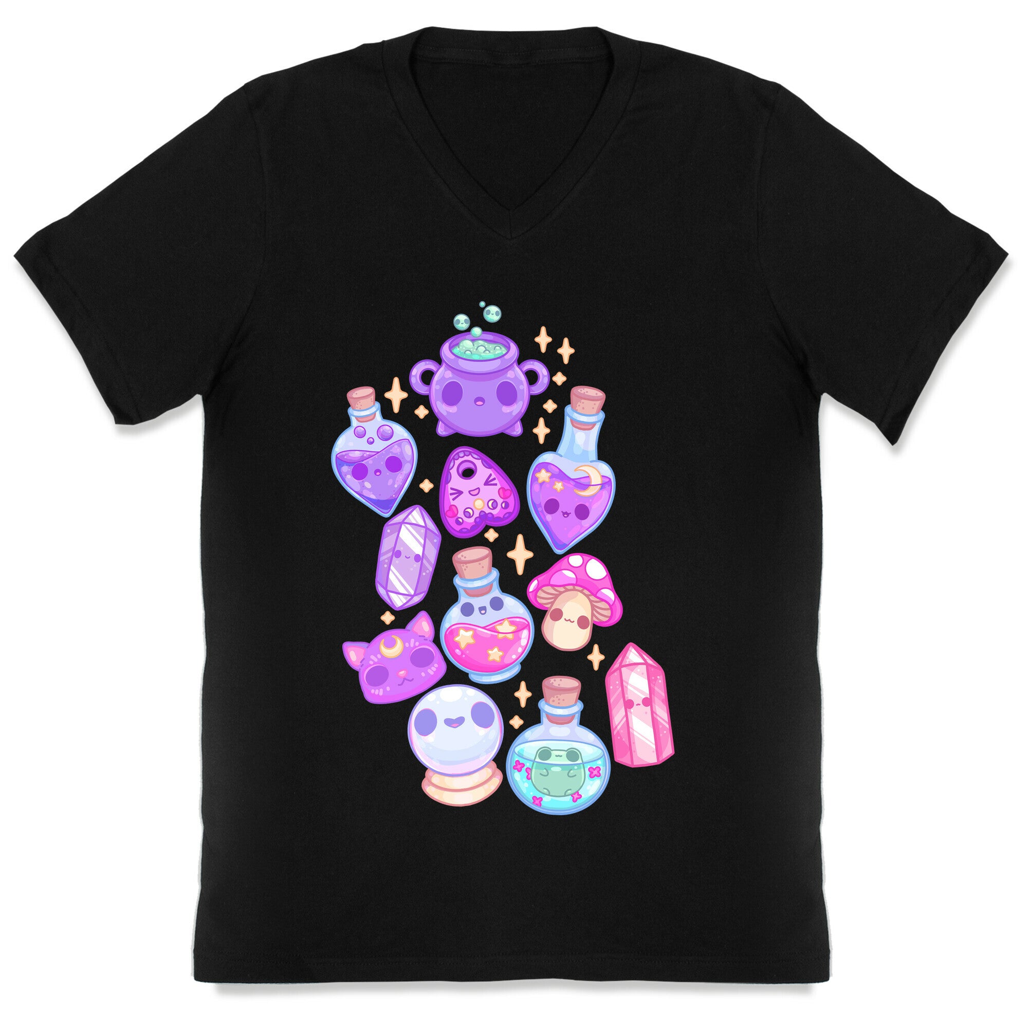 Kawaii Witchy Pattern V-Neck