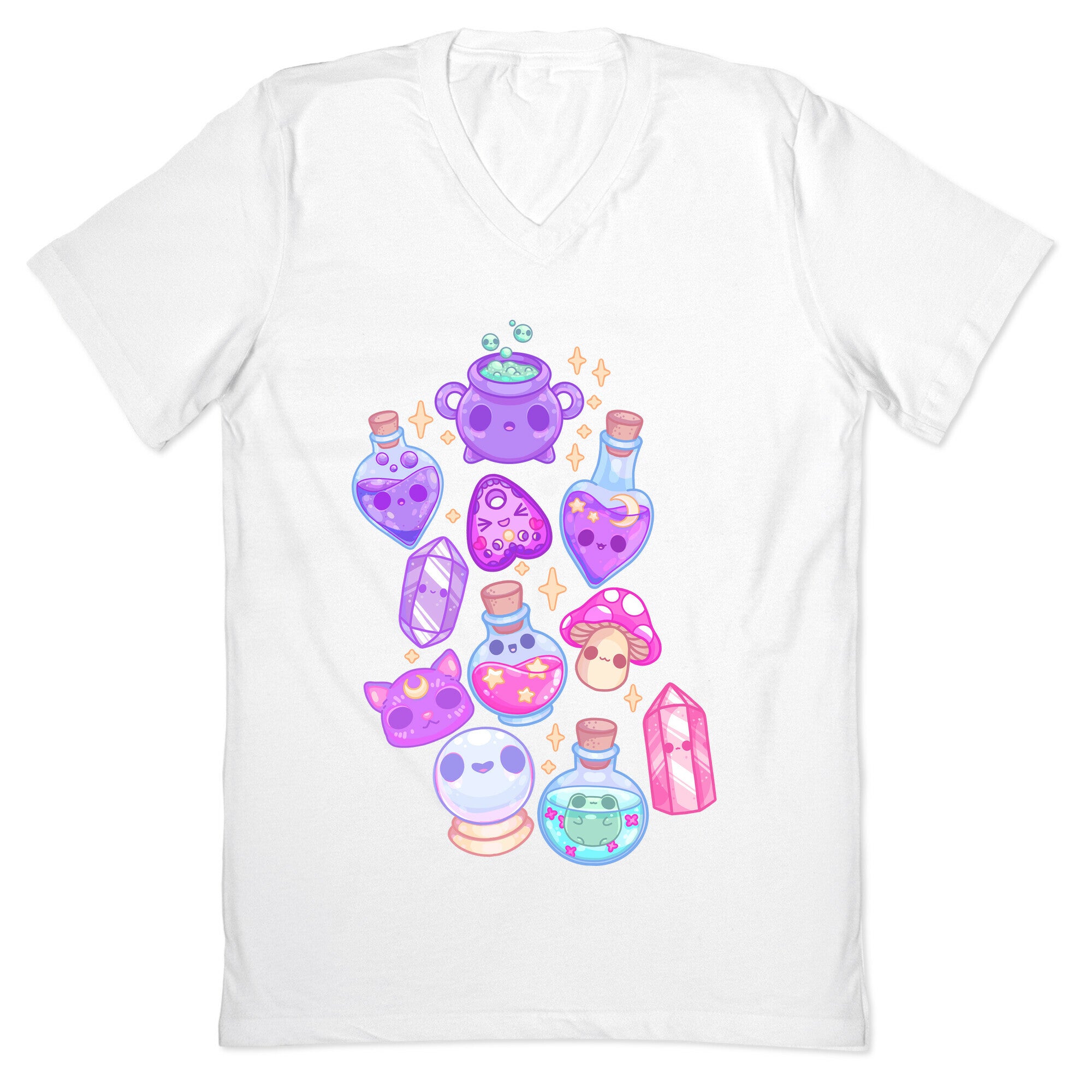 Kawaii Witchy Pattern V-Neck