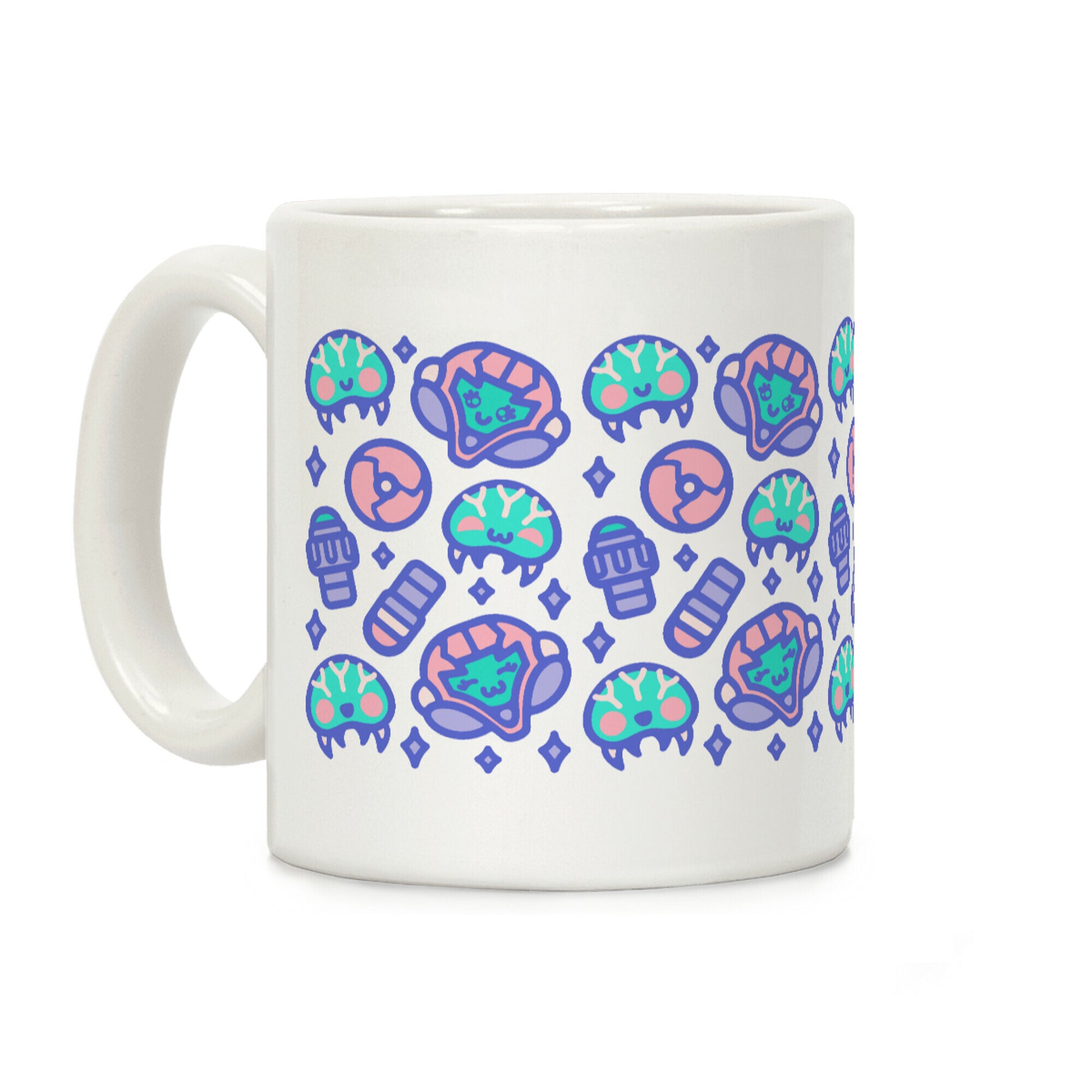 Kawaii Pastel Space Bounty Hunter and Aliens Parody Pattern Coffee Mug