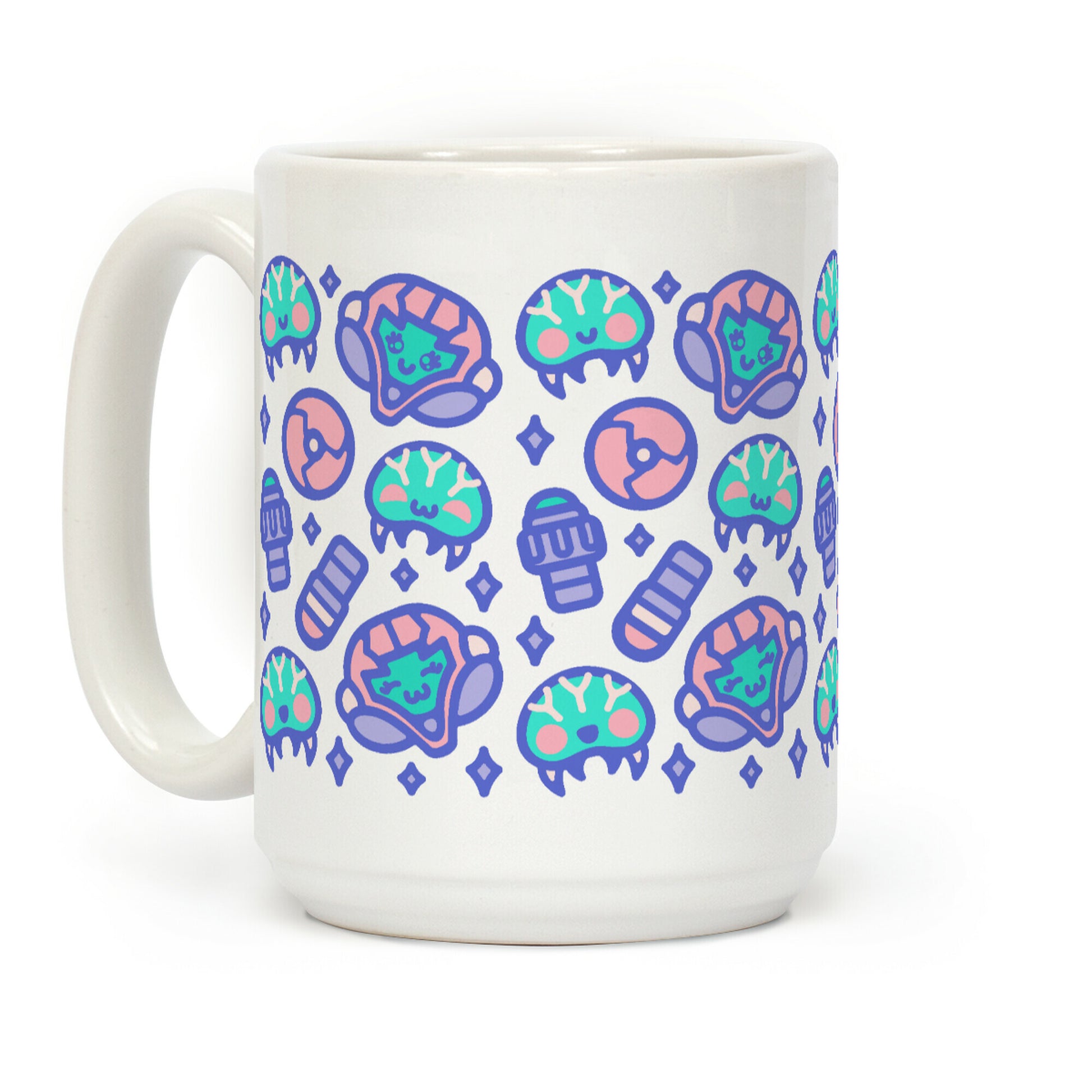 Kawaii Pastel Space Bounty Hunter and Aliens Parody Pattern Coffee Mug