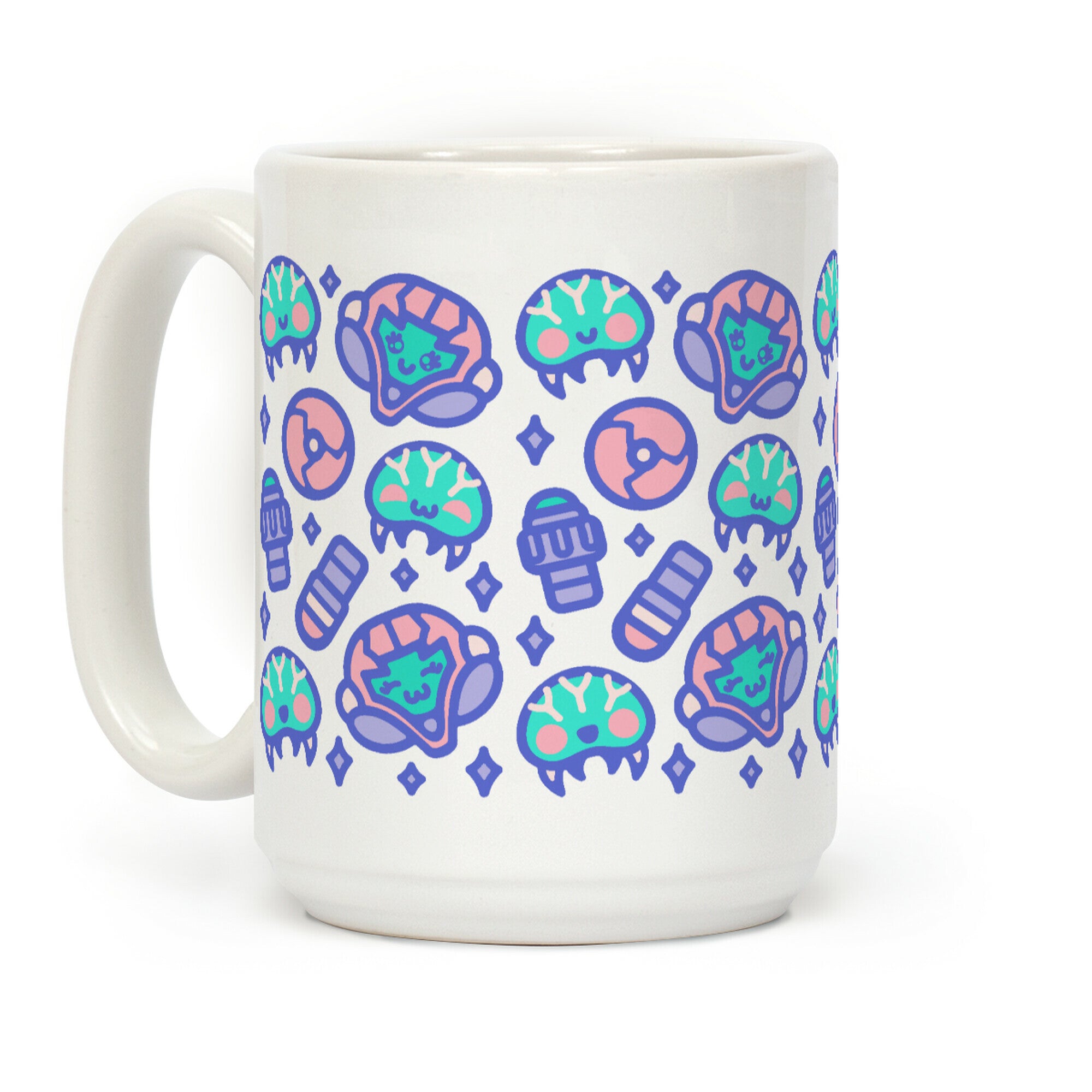 Kawaii Pastel Space Bounty Hunter and Aliens Parody Pattern Coffee Mug