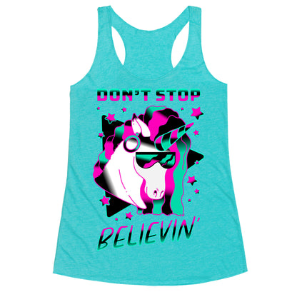 Don't Stop Believin' 80s Synthwave Unicorn Racerback Tank