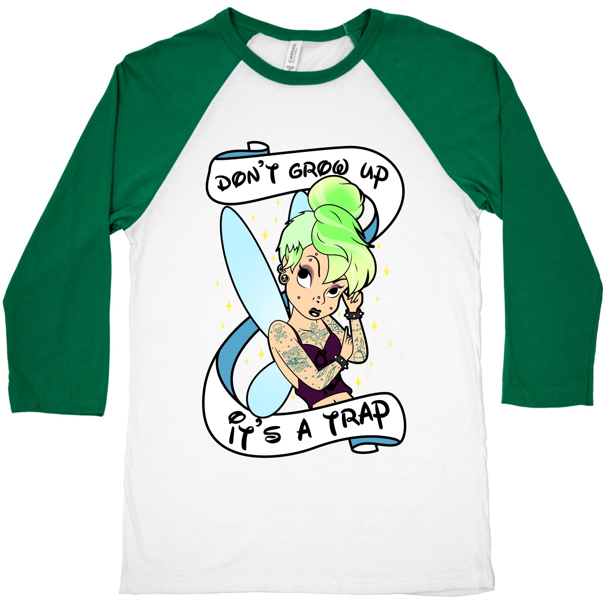 Punk Tinkerbell (Don't Grow Up It's A Trap) Baseball Tee