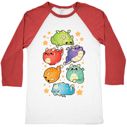 Kawaii Dragons Pattern Baseball Tee