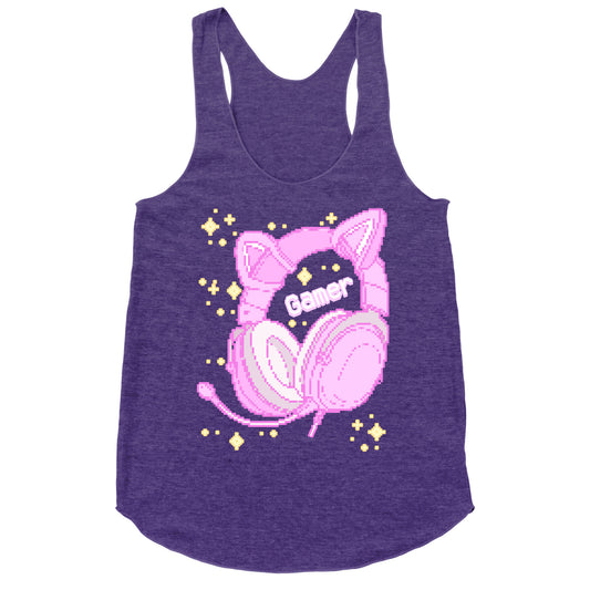 Pixel Gamer Cat Ear Headphones Racerback Tank